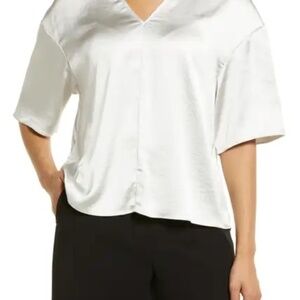 NORDSTROM Silver Satin Relaxed-Fit Top | Medium